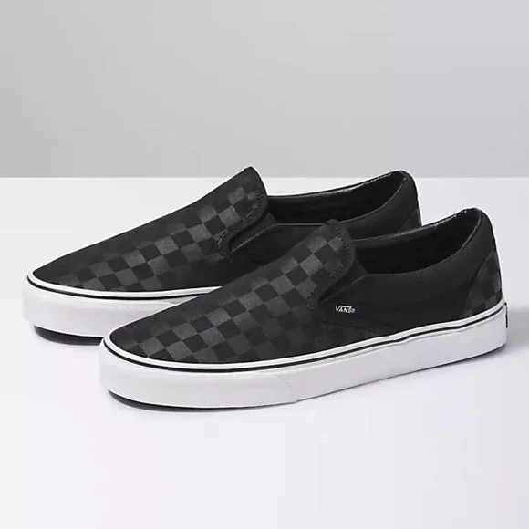 Vans Big Kid's Black Checkerboard Slip-On Sneakers Shoes Size 4 - Picture 2 of 12